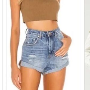 One Teaspoon | High Waist Bandits distressed cuffed denim shorts size 26